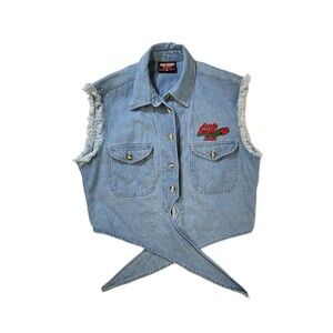 Vtg Biker Design Denim Sleeveless Vest Size M Little Sturgis 2001 Untamed Spirit